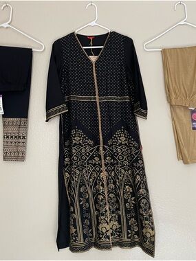 Black chiffon kurta churidar set